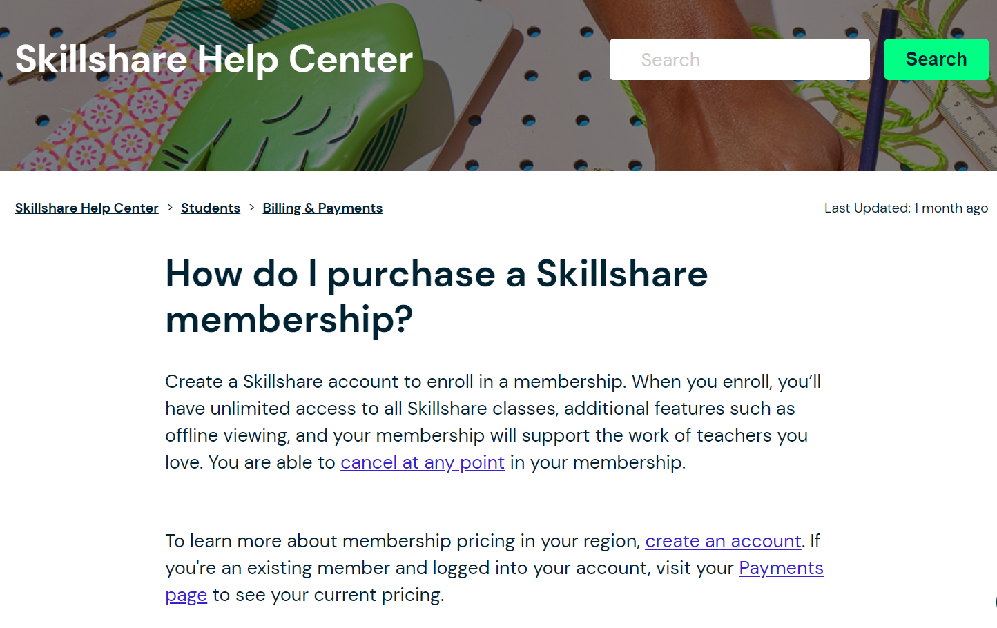 Skillshare abonelik tabanlı bir iş modeli kullanıyor