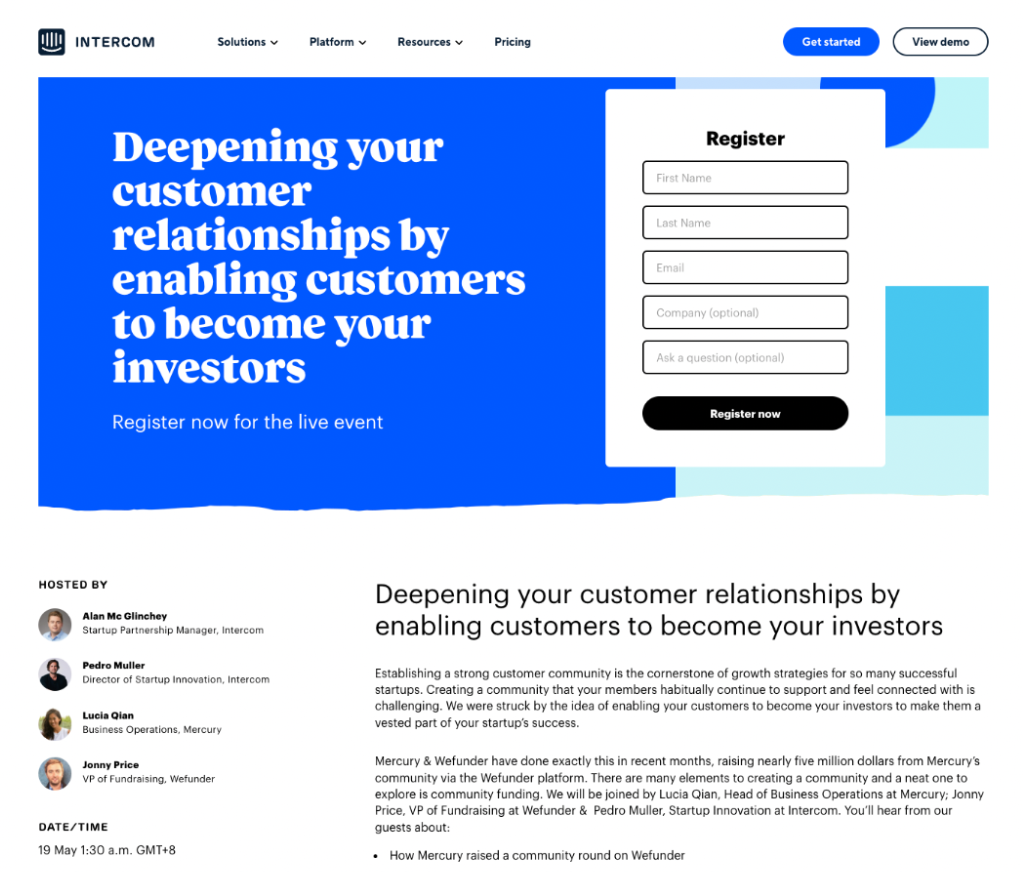 webinar landing page