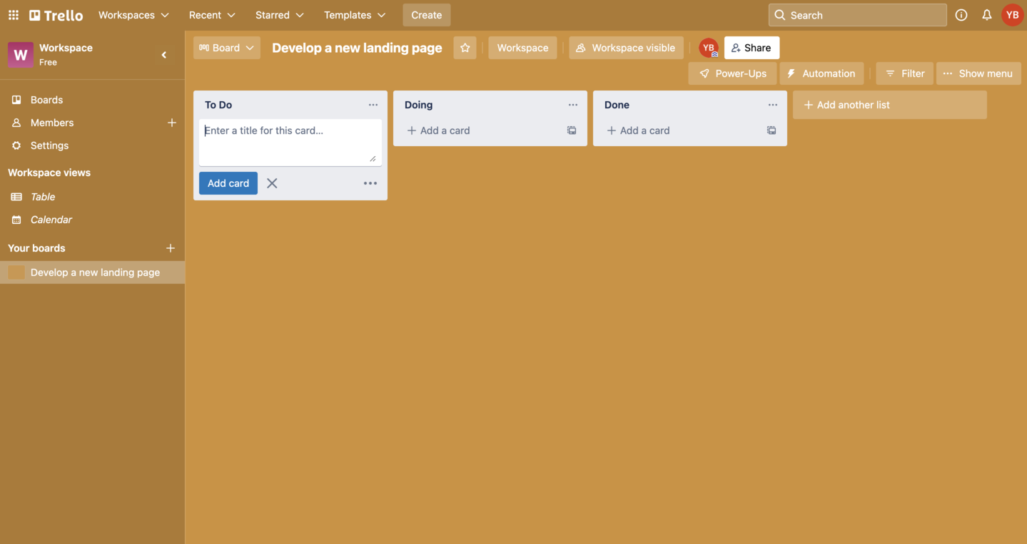 Interface do Trello