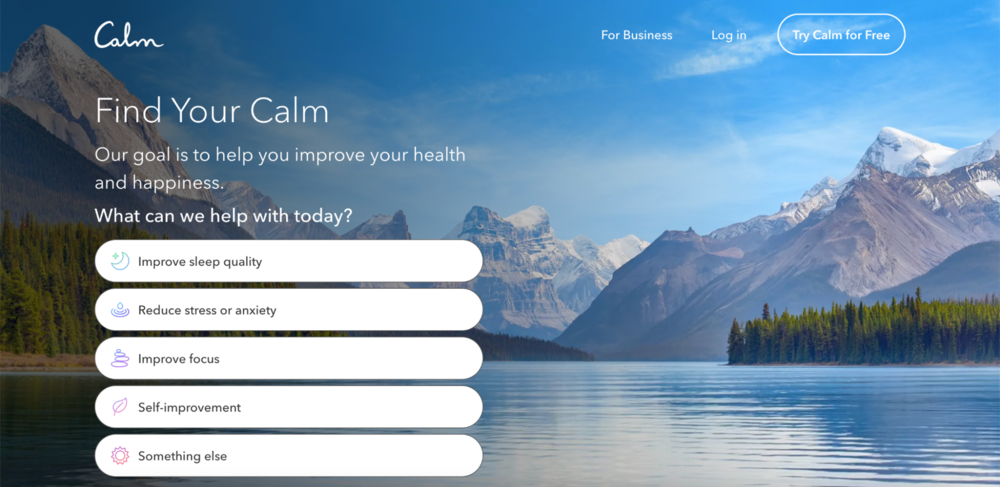 Bir meditasyon ve farkındalık uygulaması olan Calm'ın web sitesi