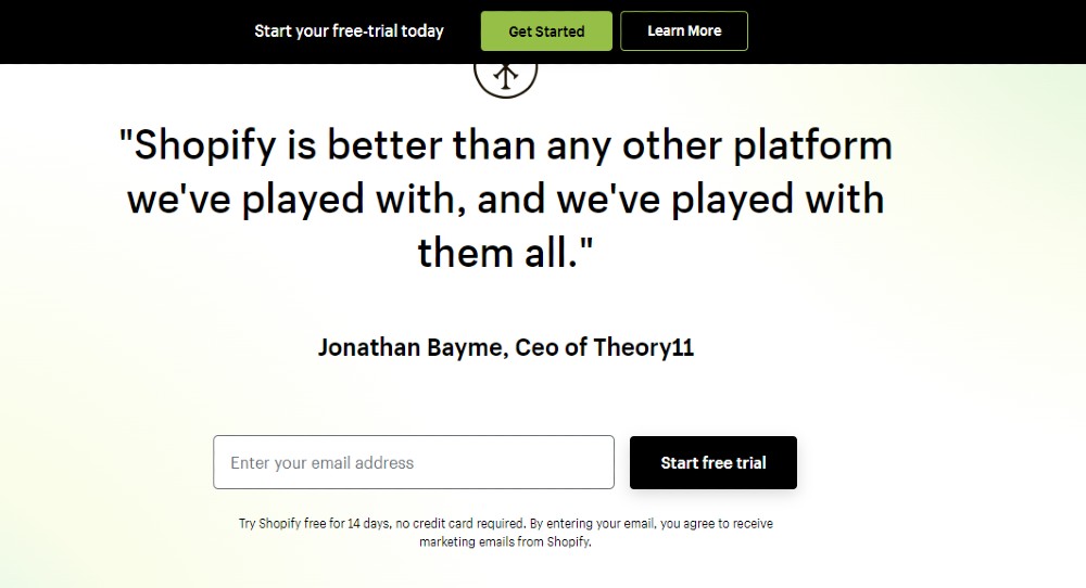 A Shopify usa depoimentos como prova social na sua landing page