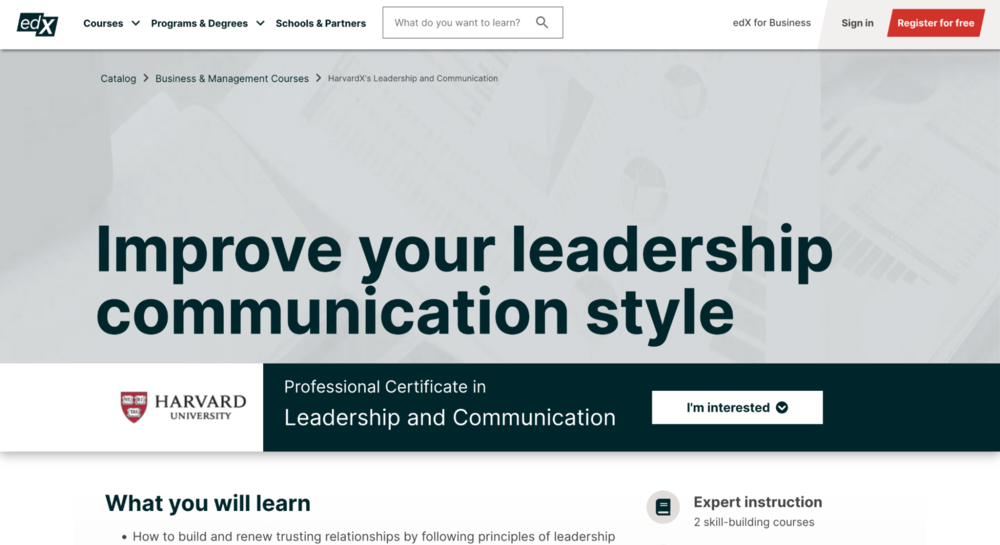 Un cours de spécialisation sur EdX qui fournit des informations détaillées sur le style de communication du leadership