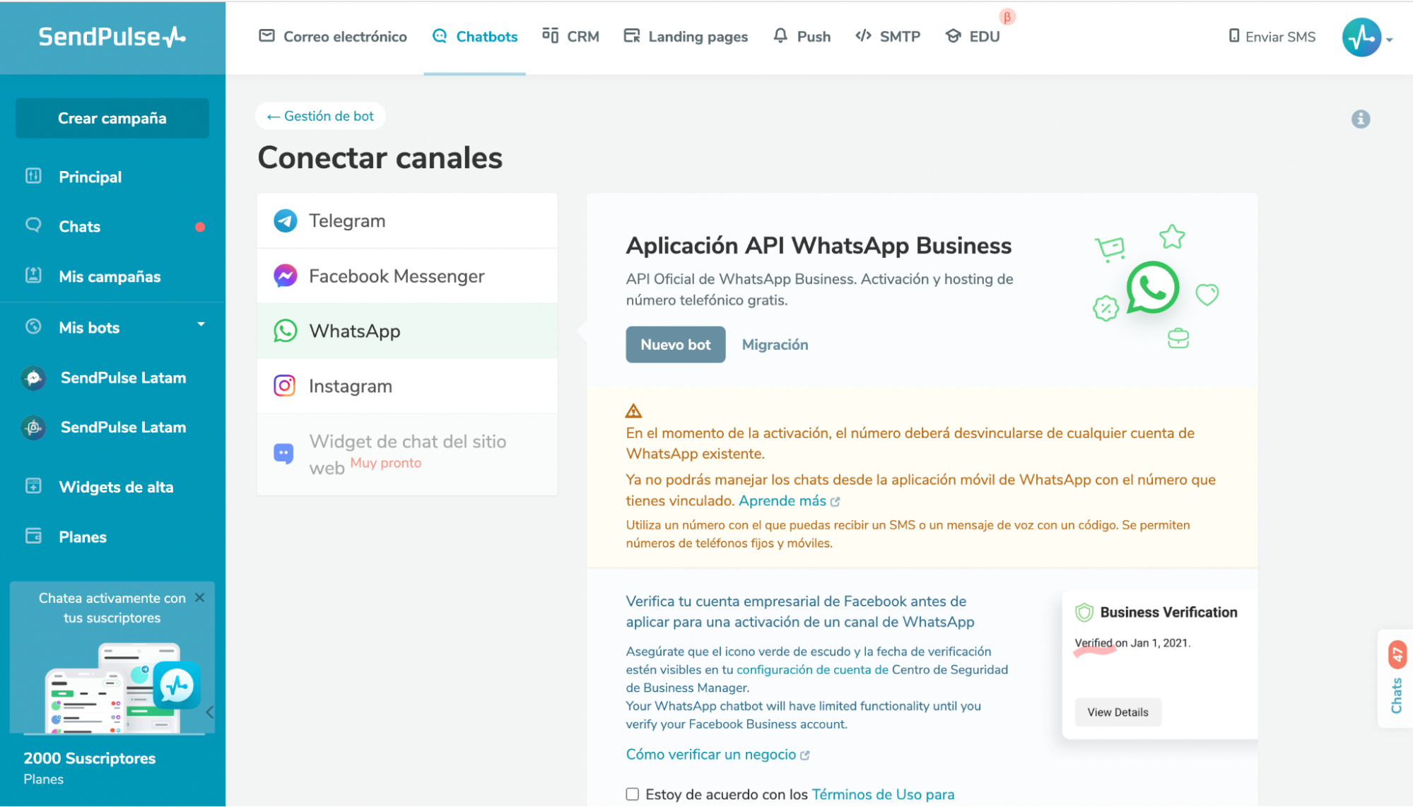 SendPulse provee API para WhatsApp Business