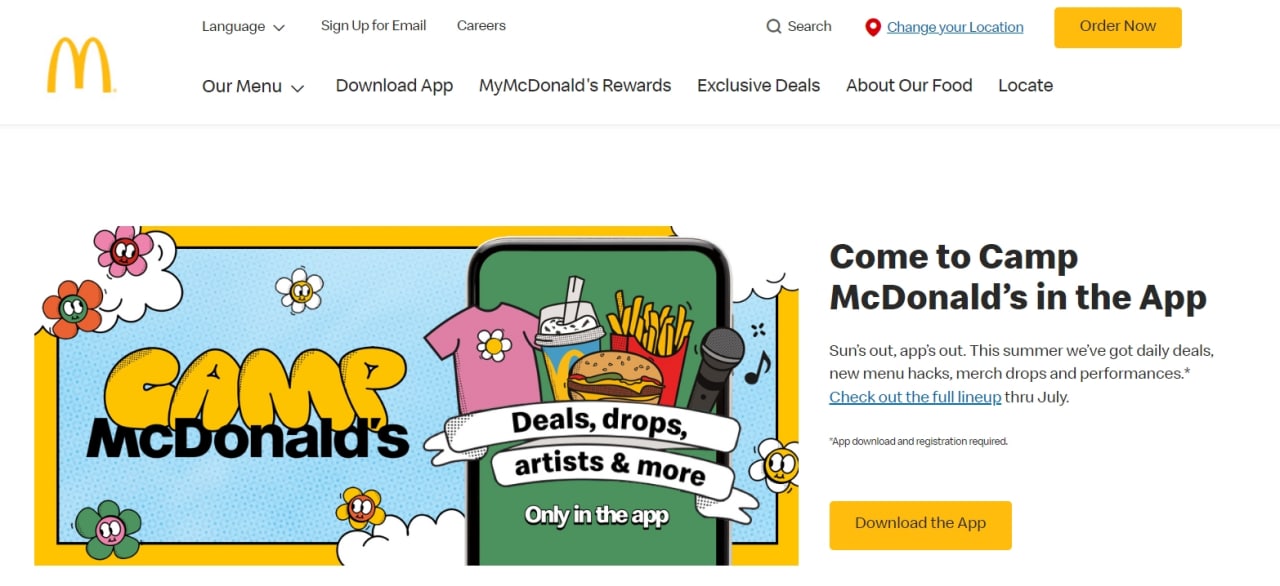 Главная страница сайта McDonald’s в США
