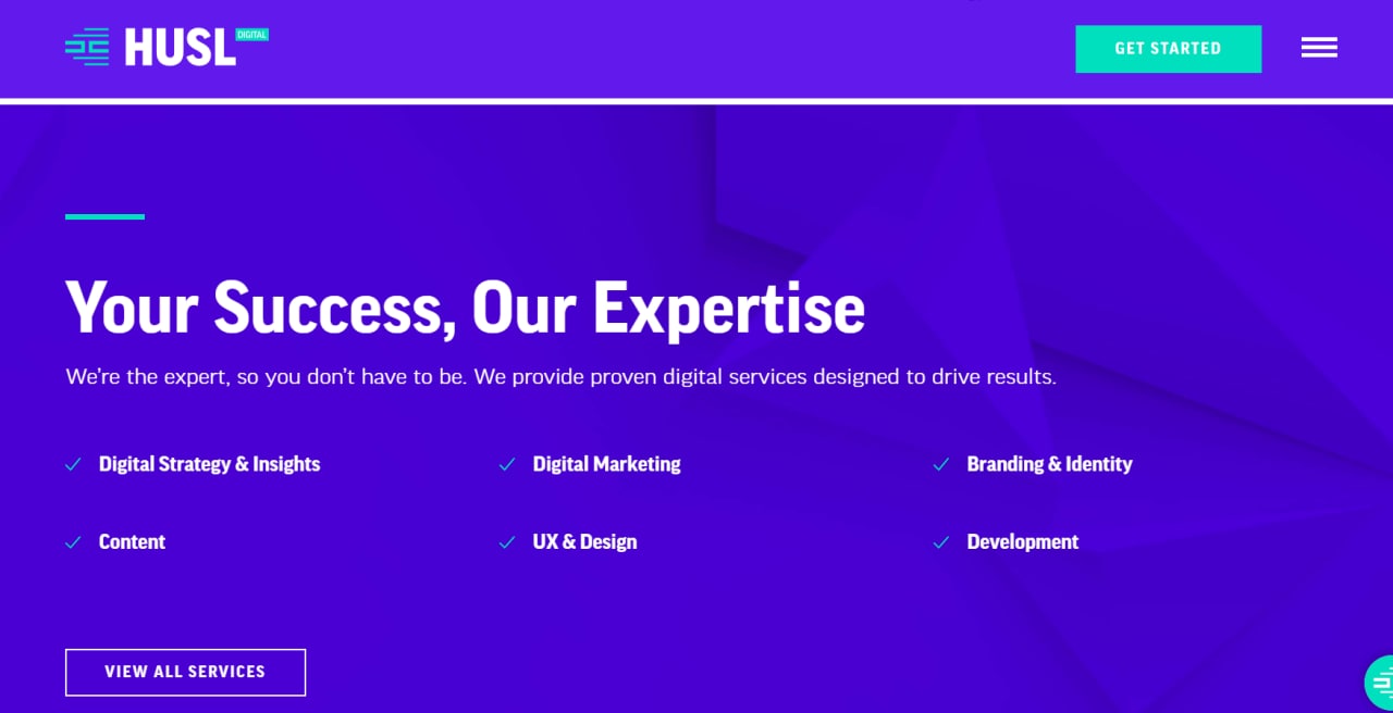 Синий цвет в оформлении сайта агентства цифрового маркетинга HUSL
