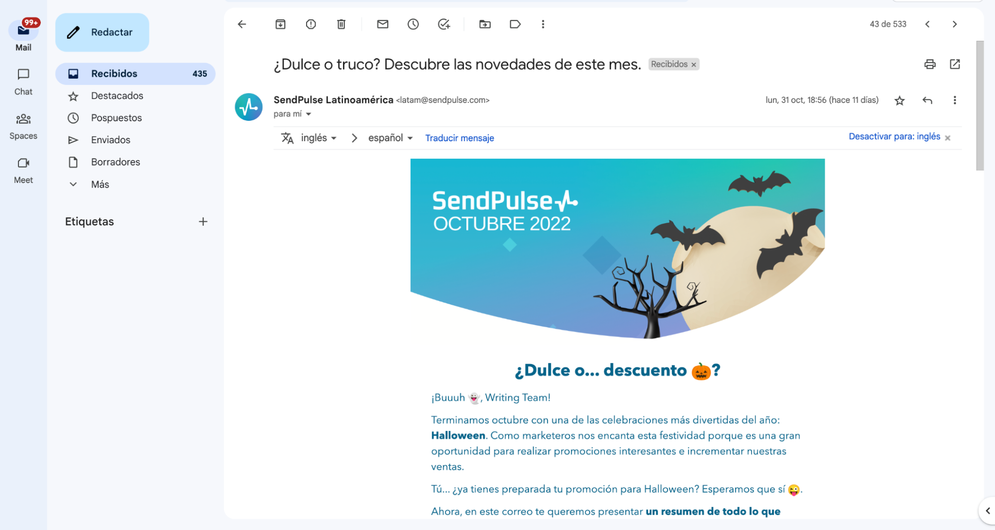 Ejemplo de un mailing exitoso hecho con SendPulse