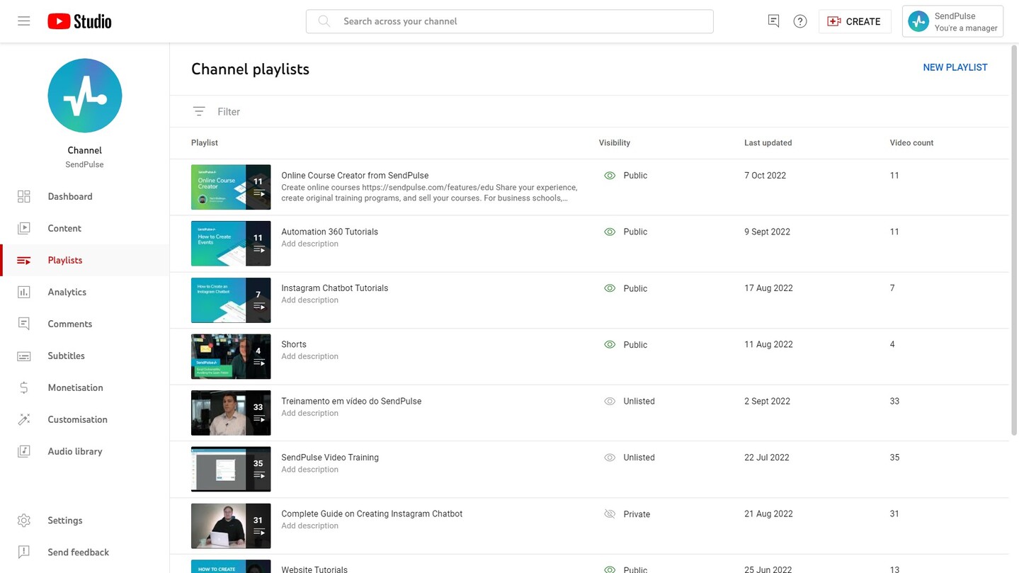 YouTube playlists