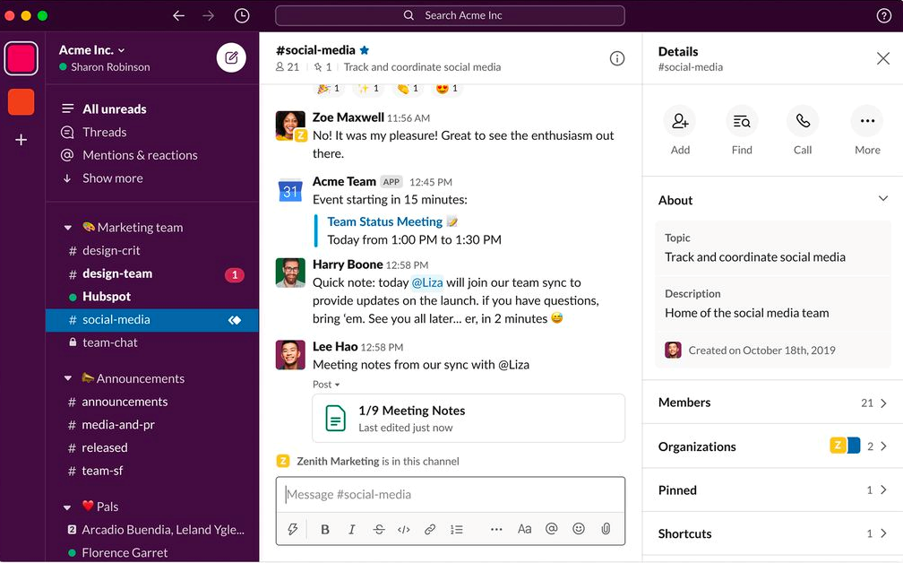 Slack interface