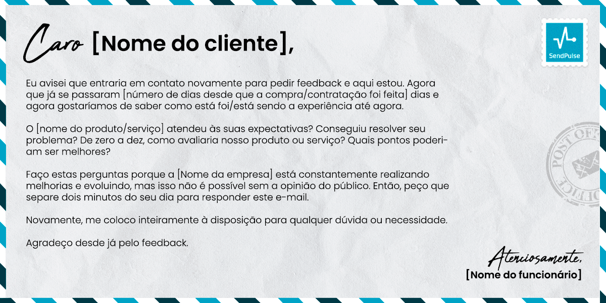 Exemplo de carta de agradecimento para enviar para solicitação de feedback