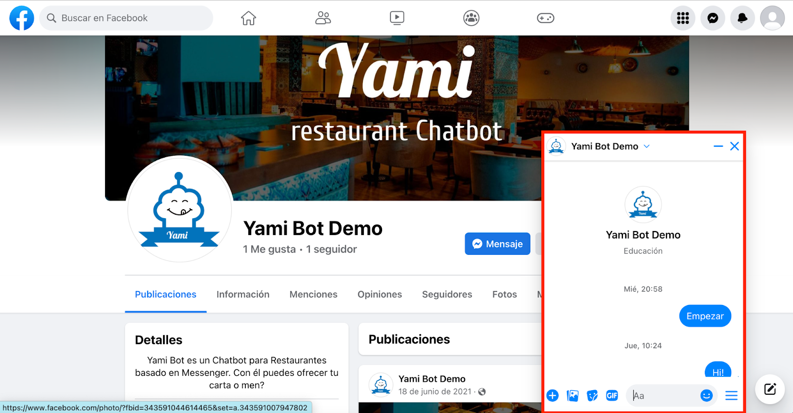 Yami Bot es el perfecto ejemplo de chatbot para Facebook Messenger