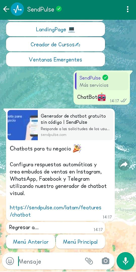 Gracias a la WhatsApp Business API puedes conectar tu chatbot de SendPulse