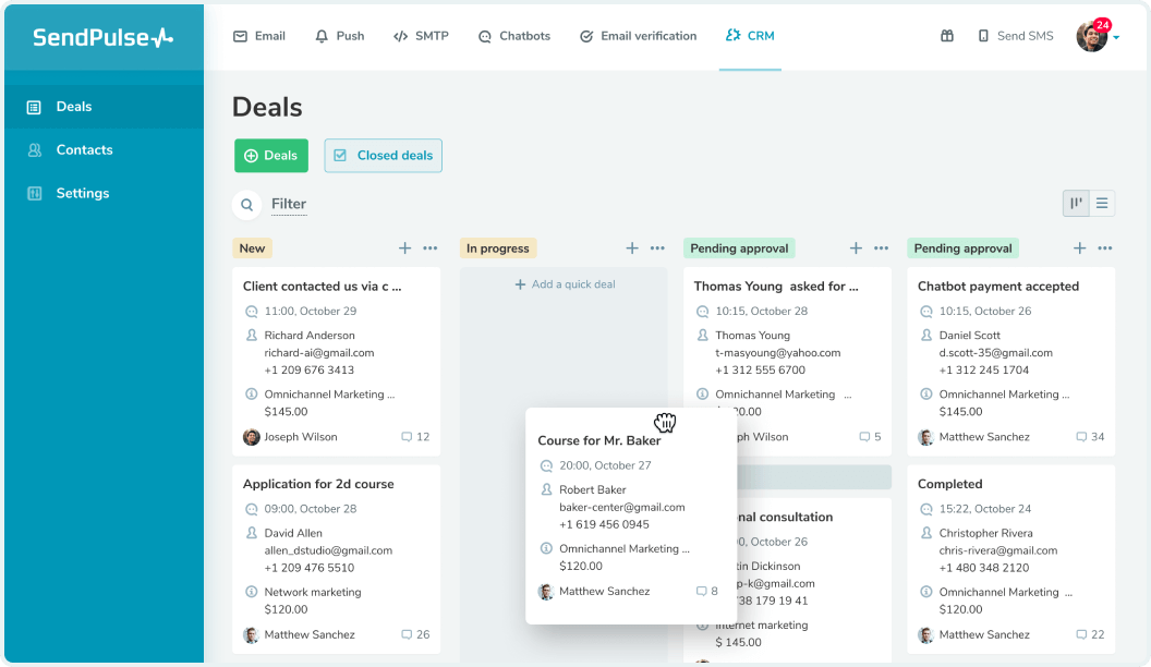 CRM offering features to marketing and sales teams