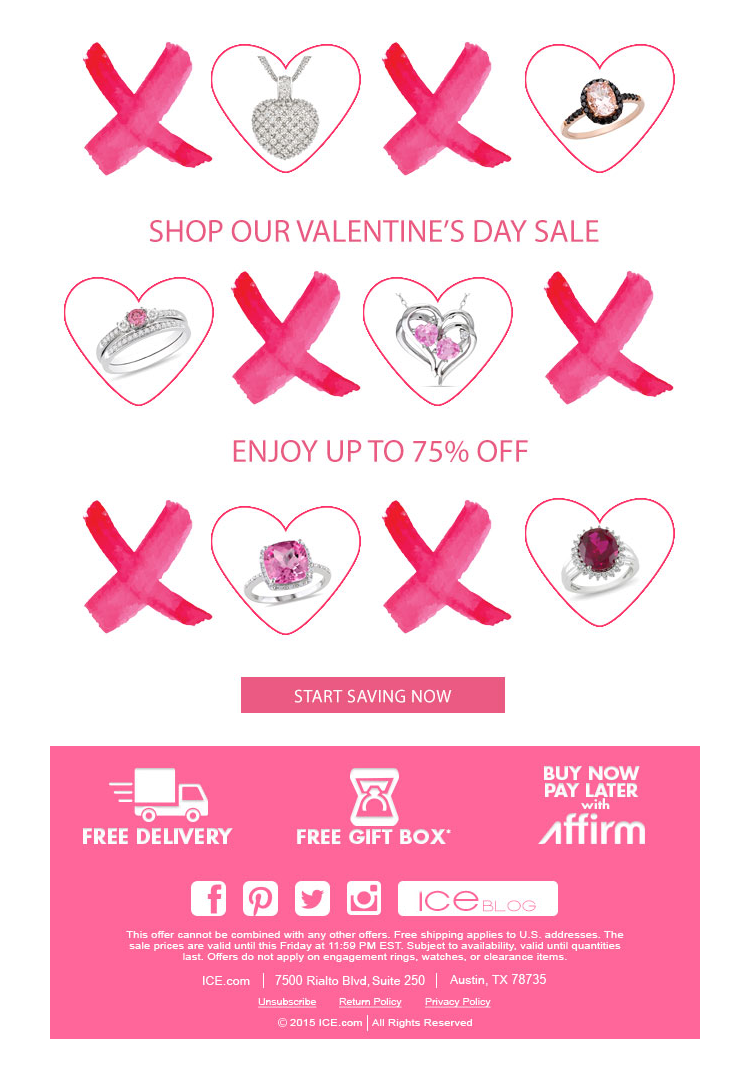Рассылка ювелирного магазина на День святого Валентина