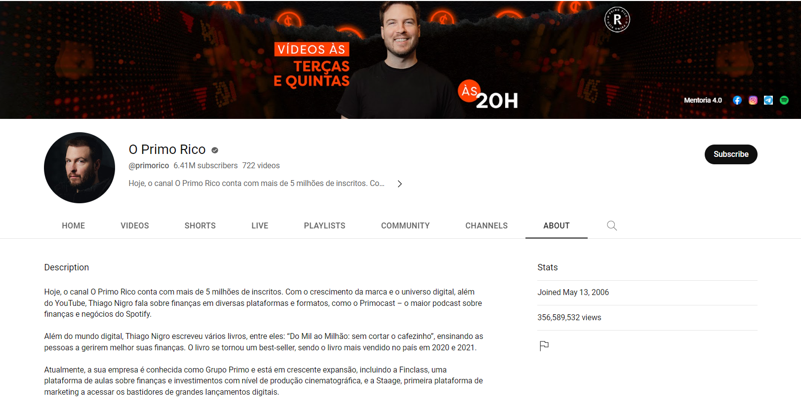 Exemplo de nome de canal e uma descrição bem escrita