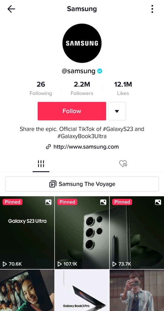 TikTok bio from Samsung
