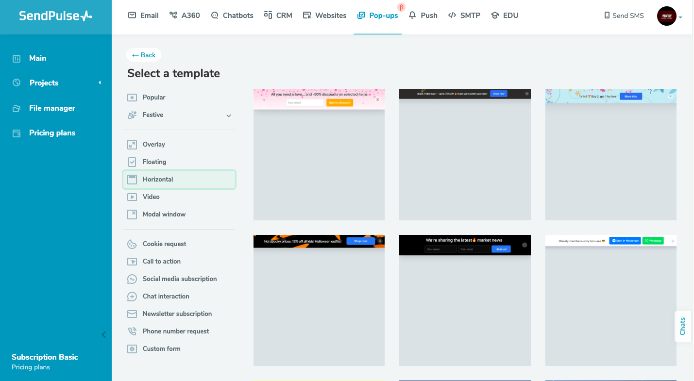 SendPulse'ın şablon kitaplığı