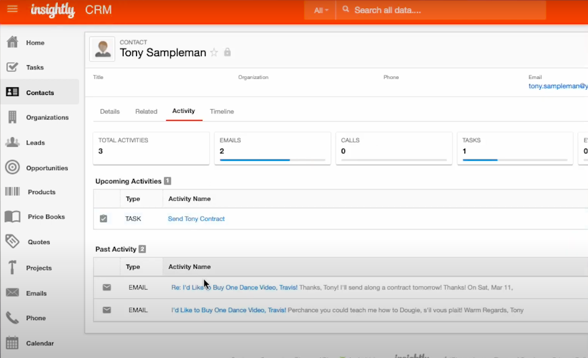 CRM contact panel