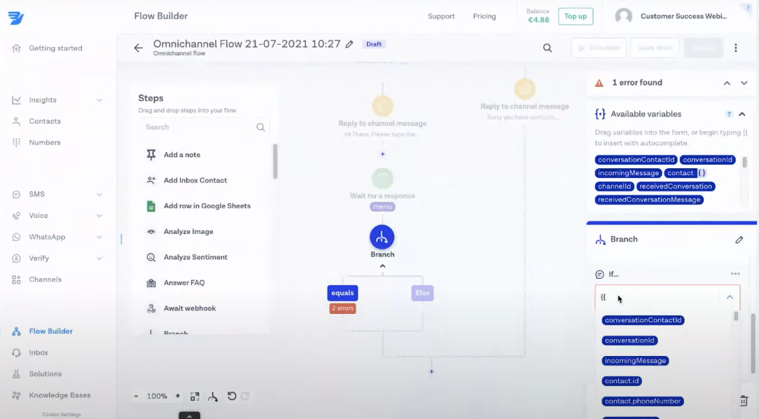 omnichannel flow in MessageBird