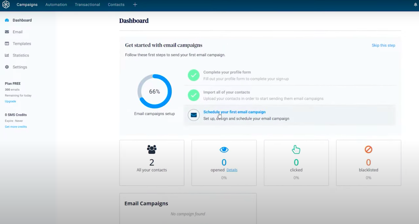 Sendinblue’s dashboard