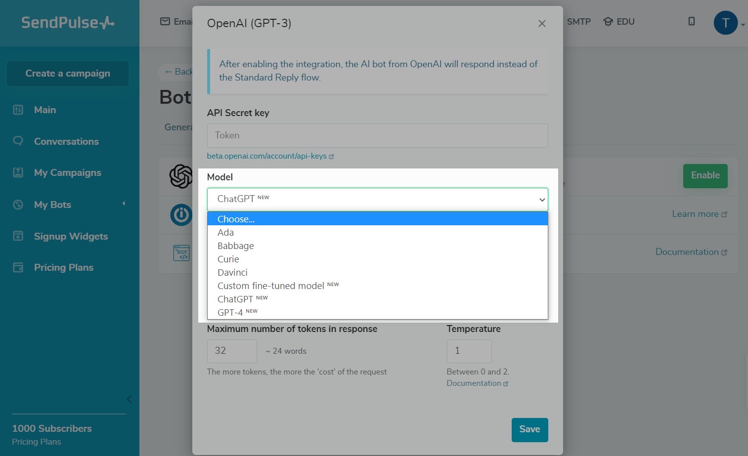 GPT model for a chatbot