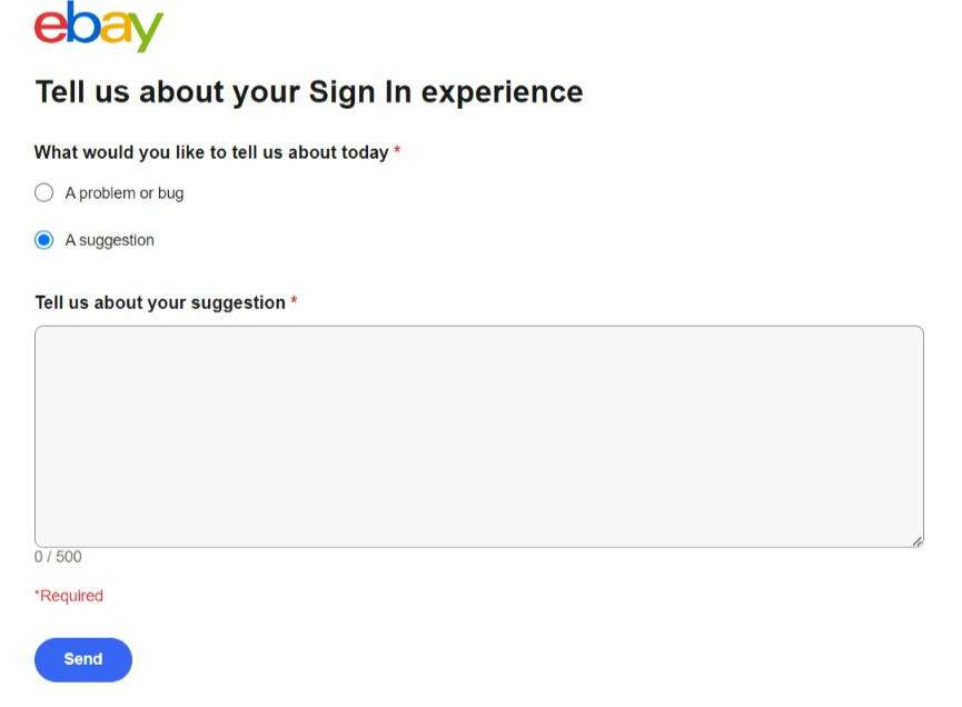 eBay’s feedback form 