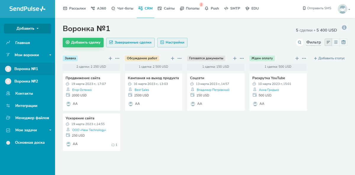 Воронка продаж в SendPulse CRM Воронка продаж в SendPulse CRM