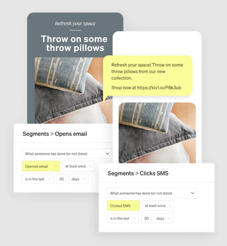 Настройка условий для email и SMS кампаний в Klaviyo. Источник: Klaviyo