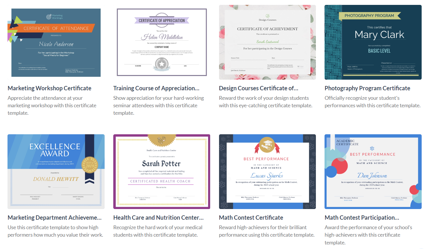 customizable certificate templates