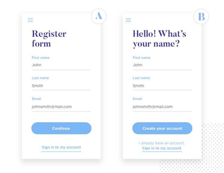 A/B testing pop-ups