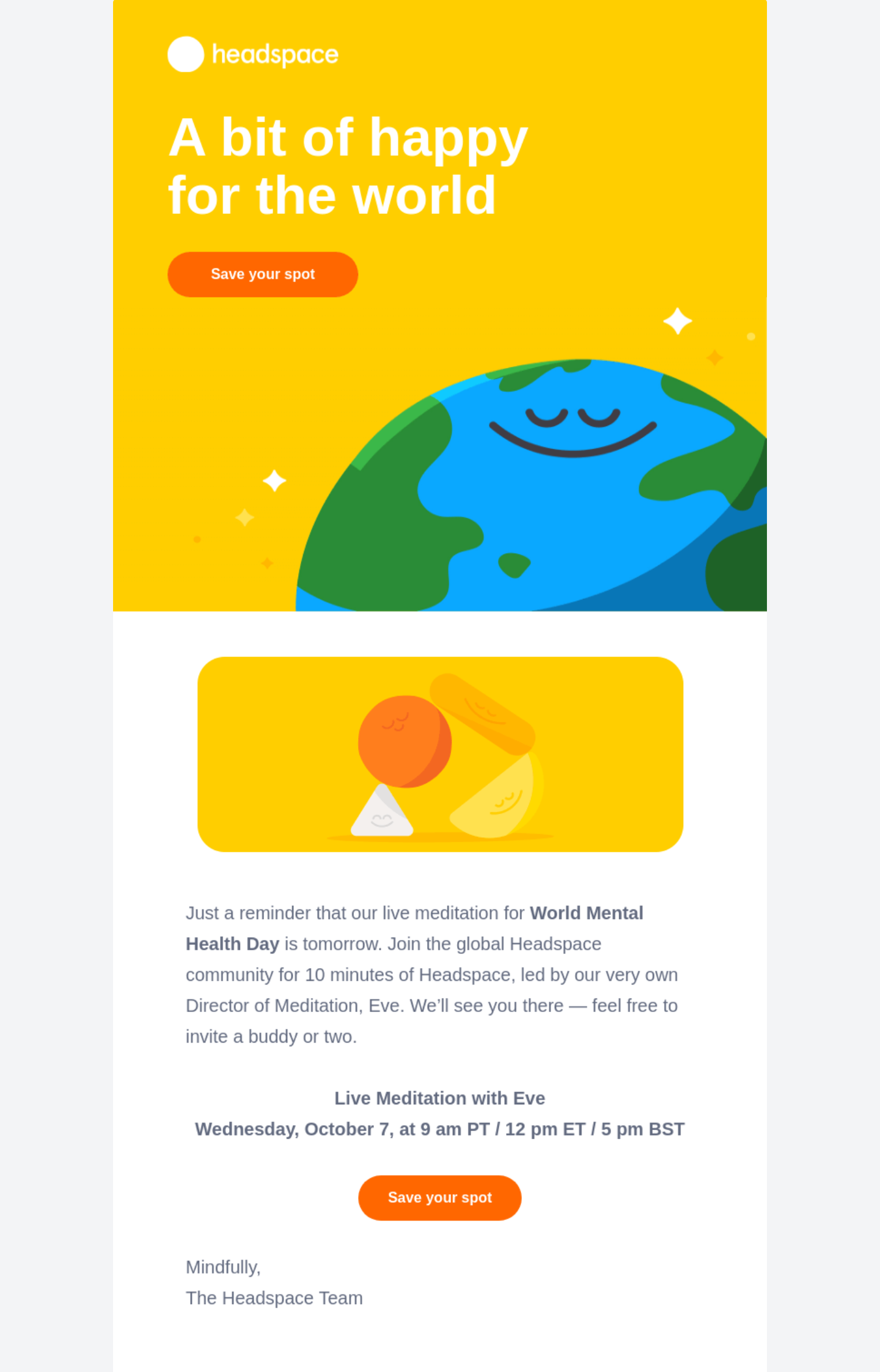 Headspace'ten bir hatırlatma e-postası örneği; kaynak: Really Good Emails