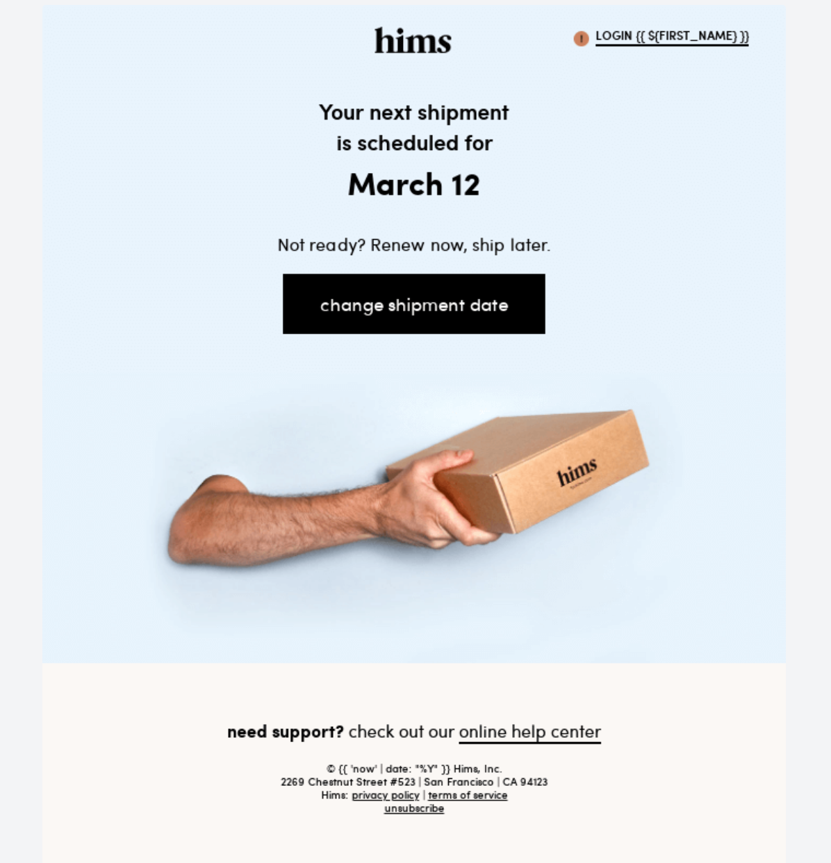Hims'ten bir hatırlatma e-postası örneği; kaynak: Really Good Emails