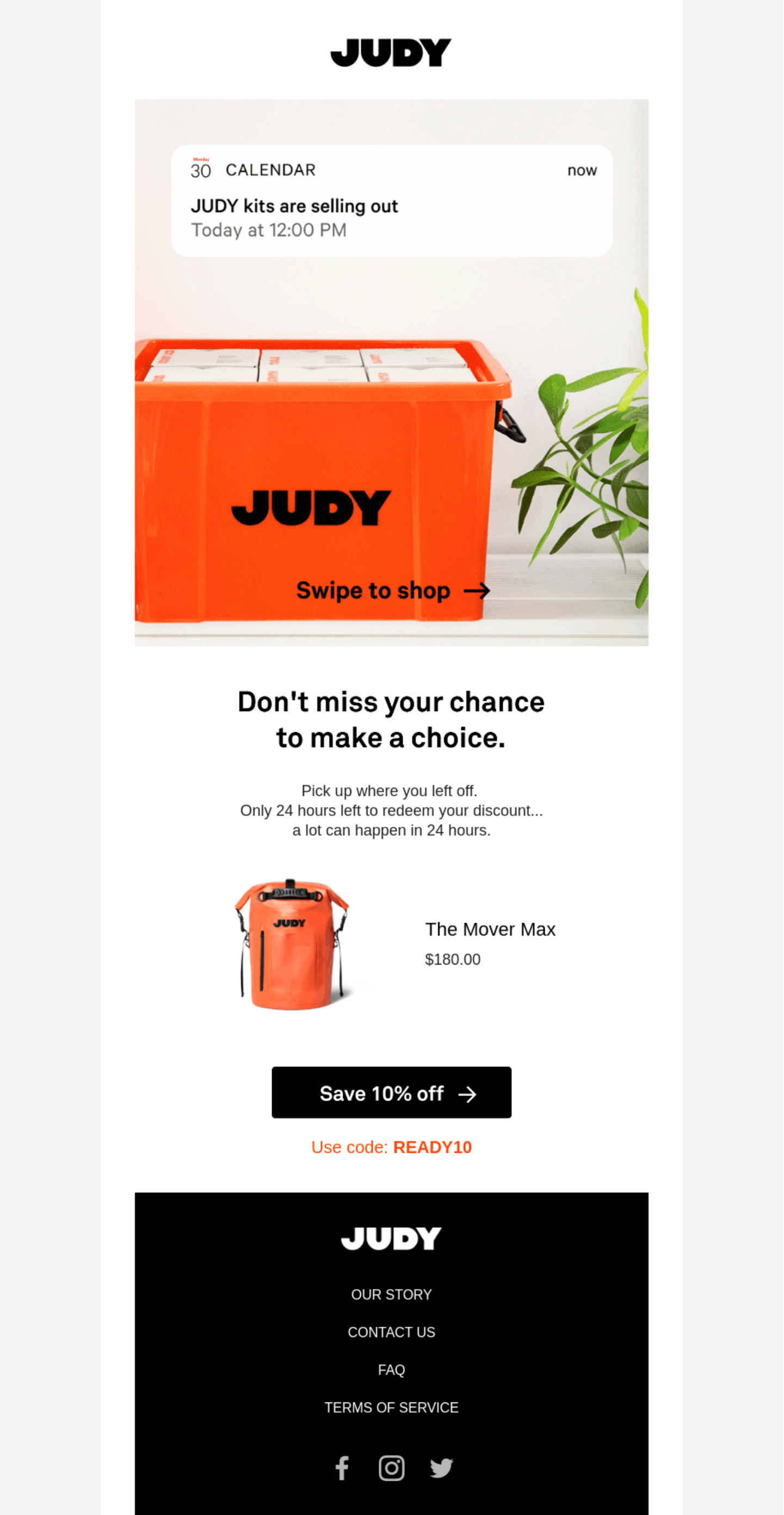 Judy'den bir hatırlatma e-postası örneği; kaynak: Really Good Emails