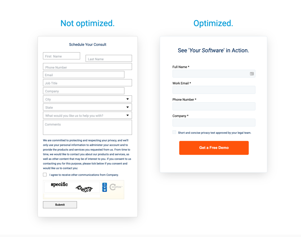 Optimize edilmiş bir iletişim formu örneği; kaynak: Gartner