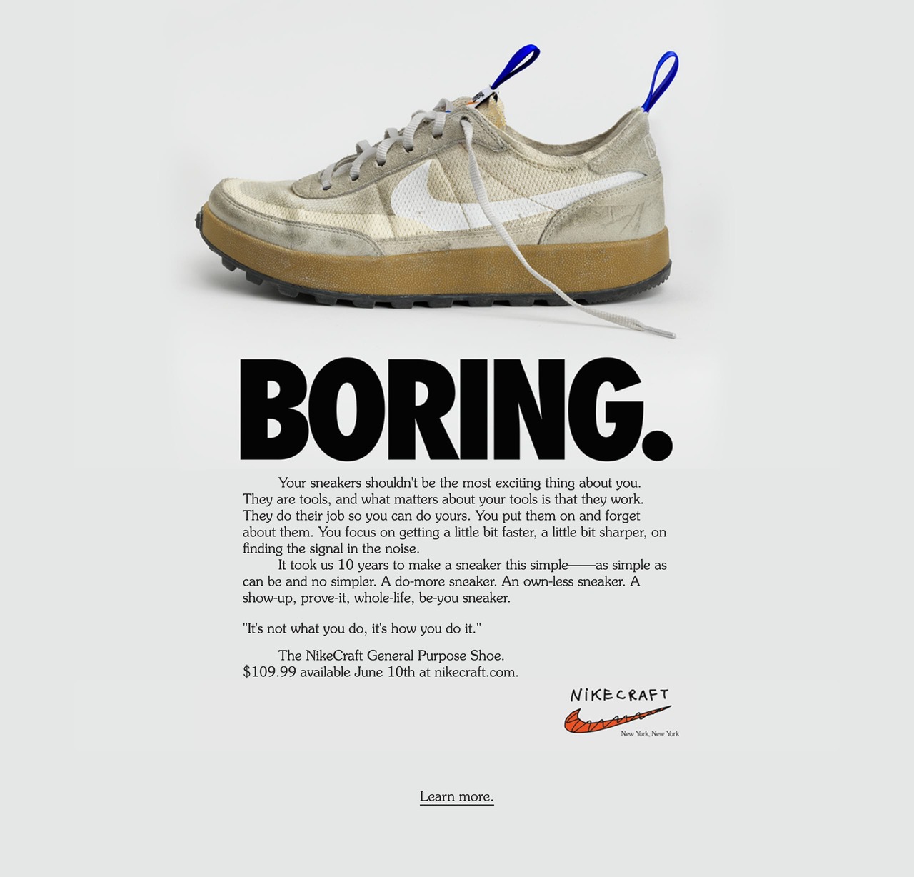 Nike'tan bir çok yakında sayfası; kaynak: One Page Website Award