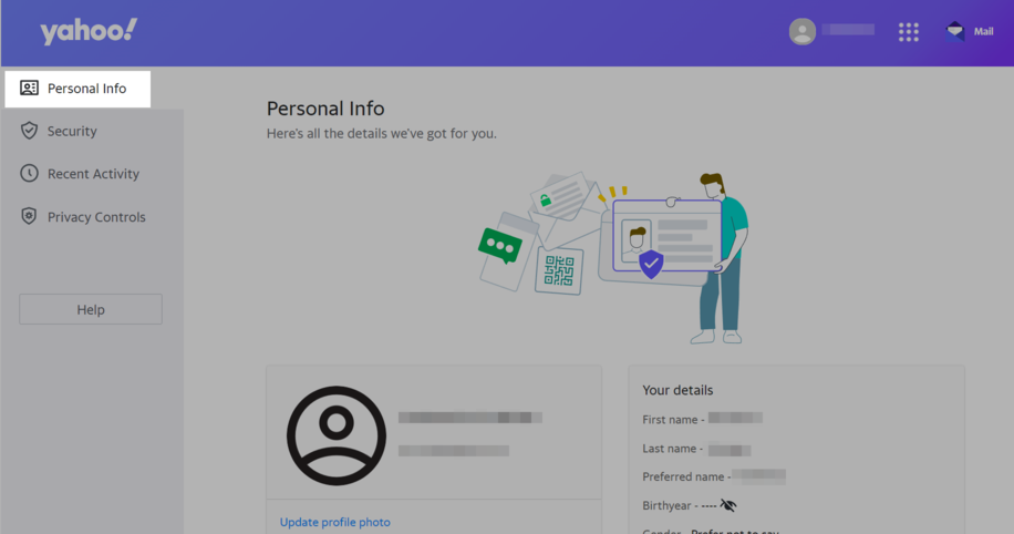 “Personal Info” page