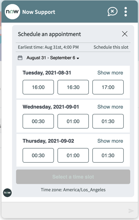 Scheduling appointments in live chat