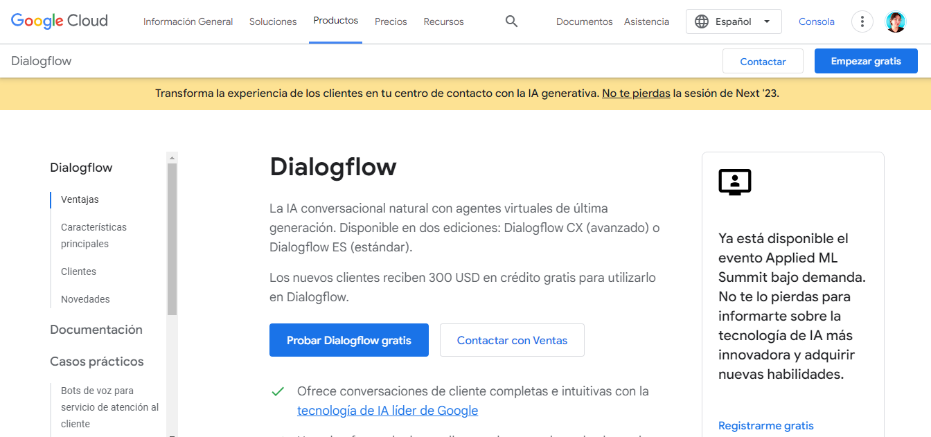 Dialogflow te permite crear chatbots de IA usando el modelo de Google