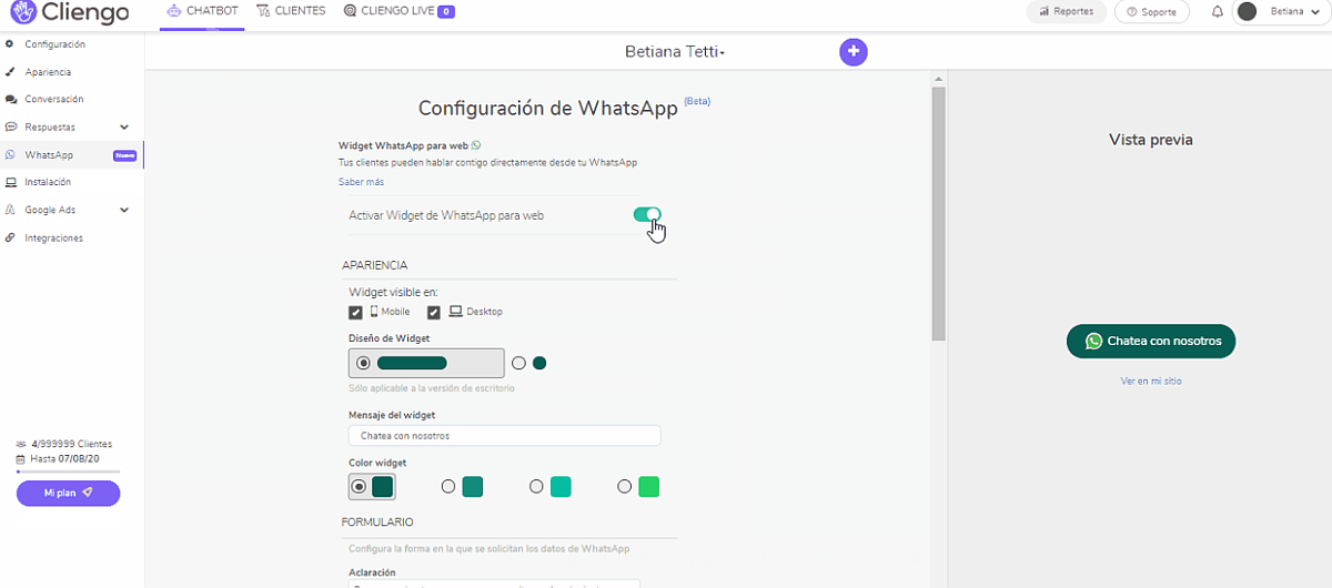 Cliengo es una gran herramienta de automatización con IA para WhatsApp