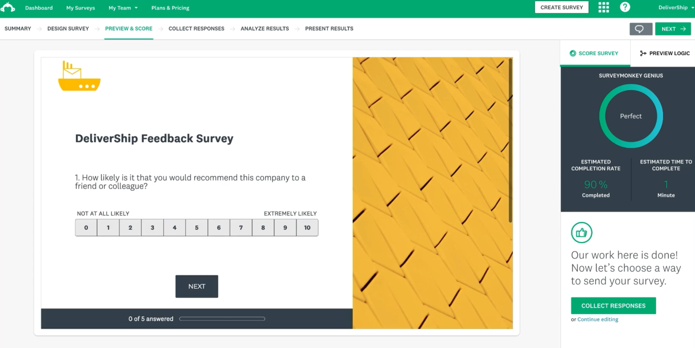 Bir anket düzenleyici arayüzü; kaynak: SurveyMonkey
