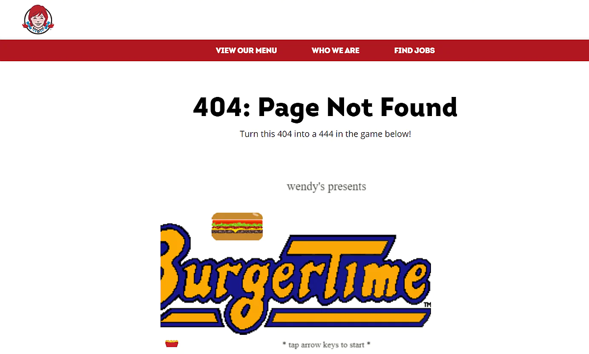 Wendy's ofrece una gran página de error 404 con juegos para los usuarios