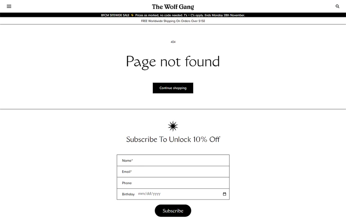 The Wolf Gang ofrece una página de error 404 útil para el usuario y para la empresa