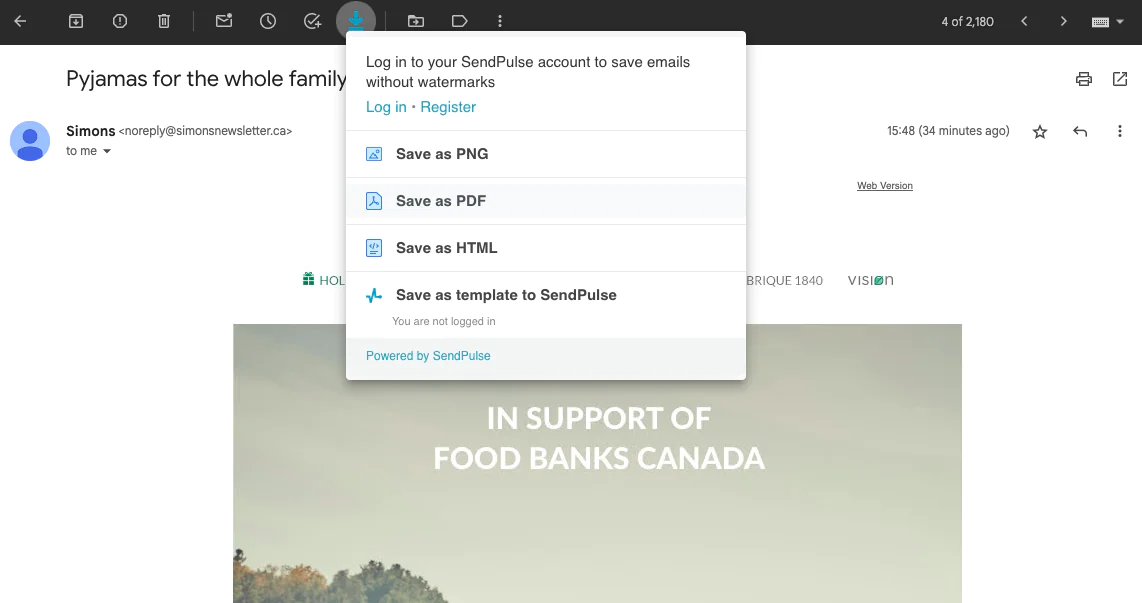 SendPulse ofrece una gran extensión de Chrome para guardar plantillas de email