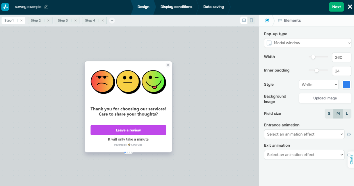 appearance of a website survey 