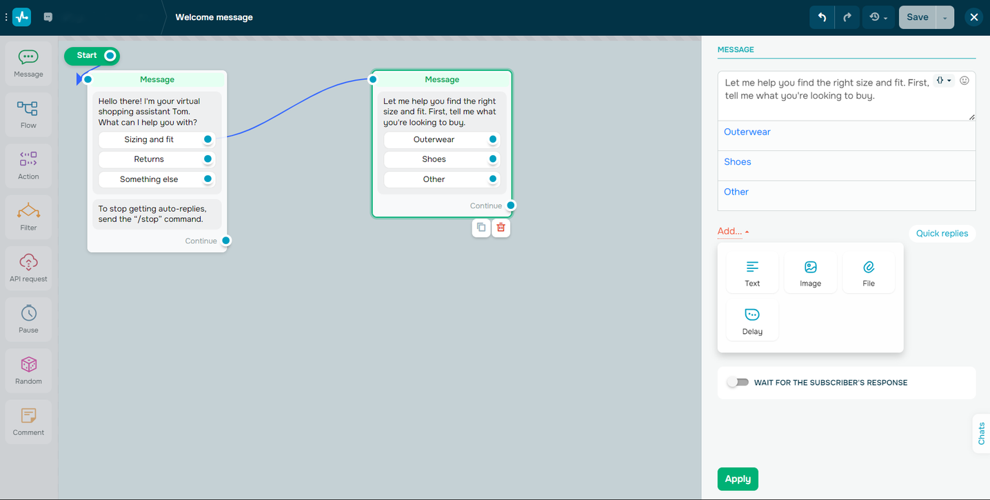 chatbot welcome flow chatbot welcome flow