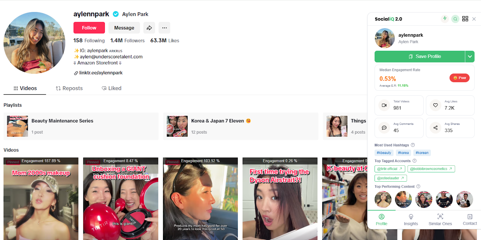 Engagement rates of a TikTok influencer