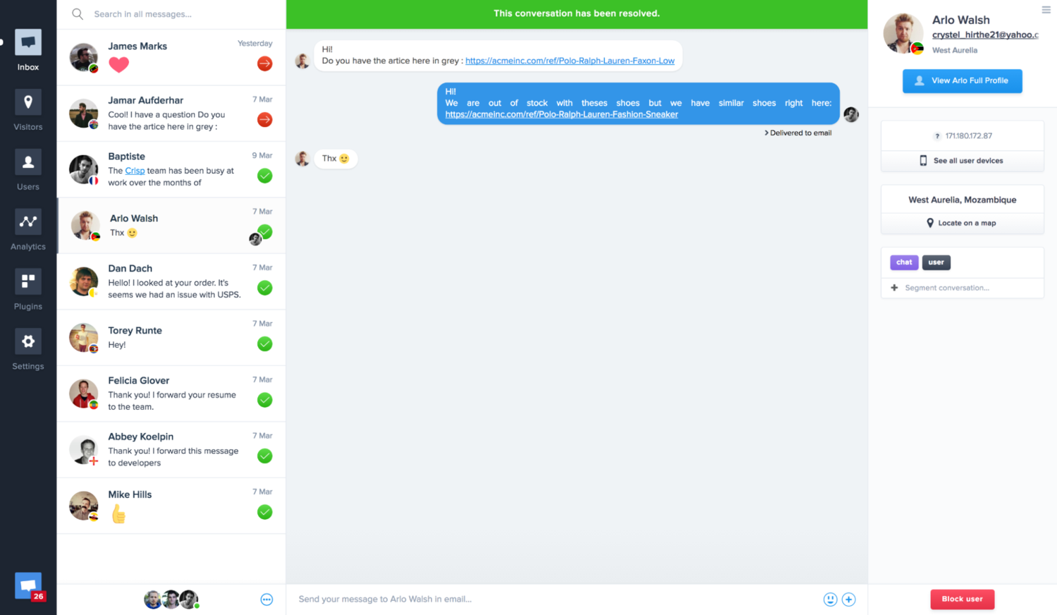Crisp’s dashboard