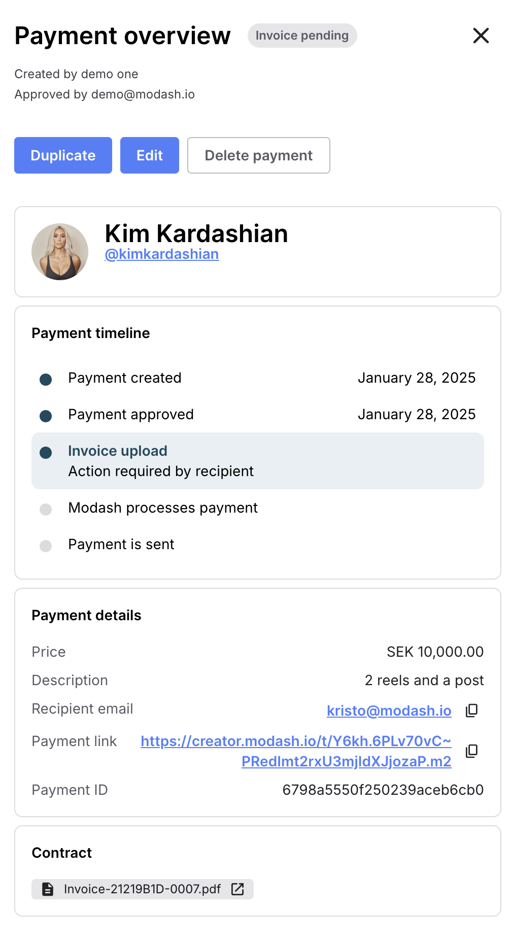 tiktok payment overview example