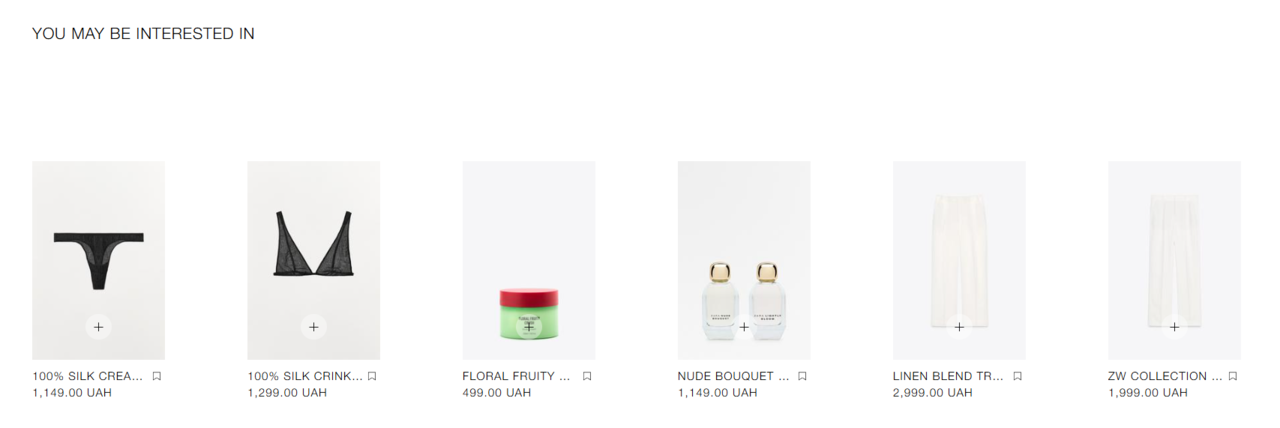 product recommendations on Zara