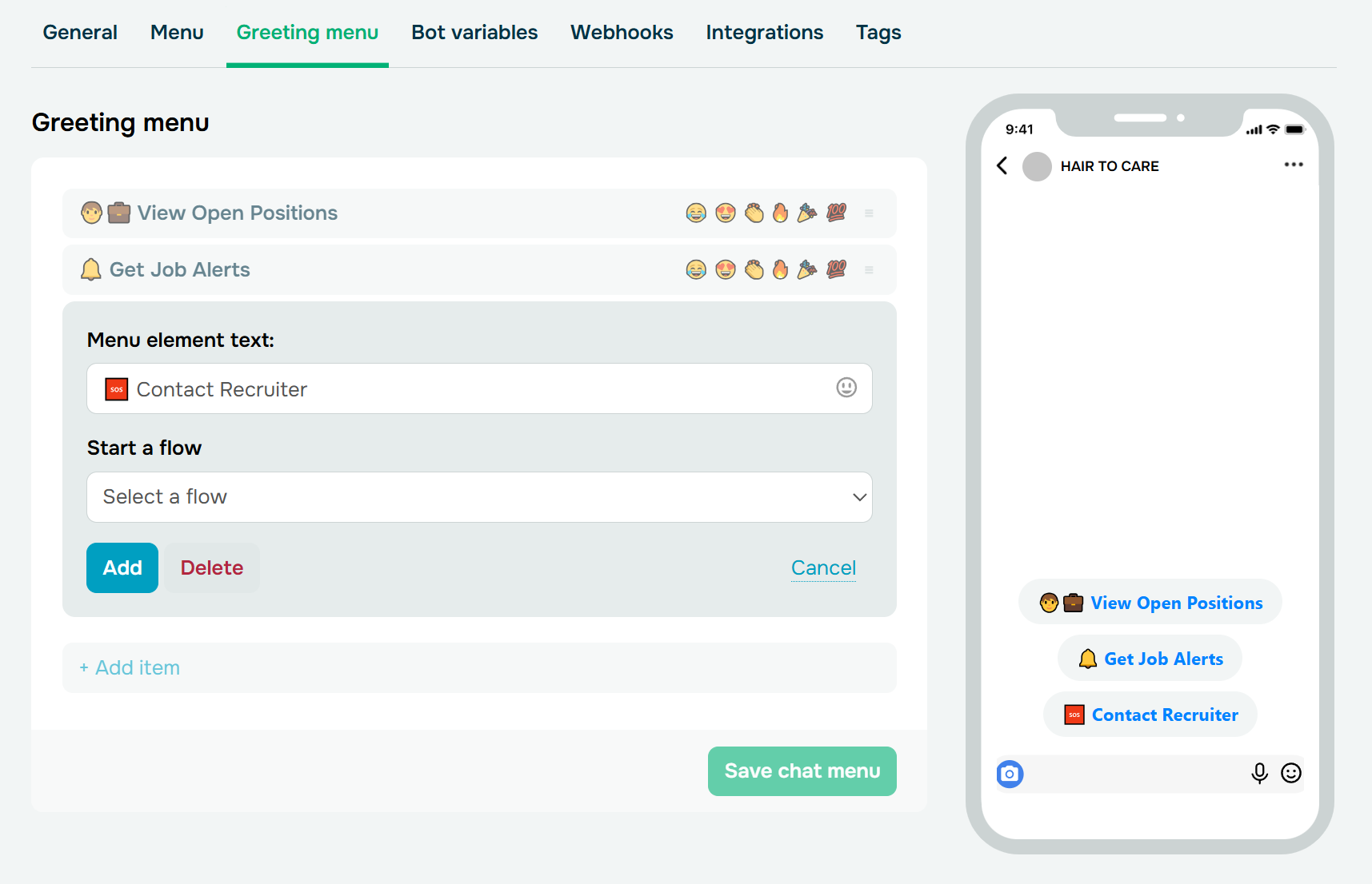 chat menu