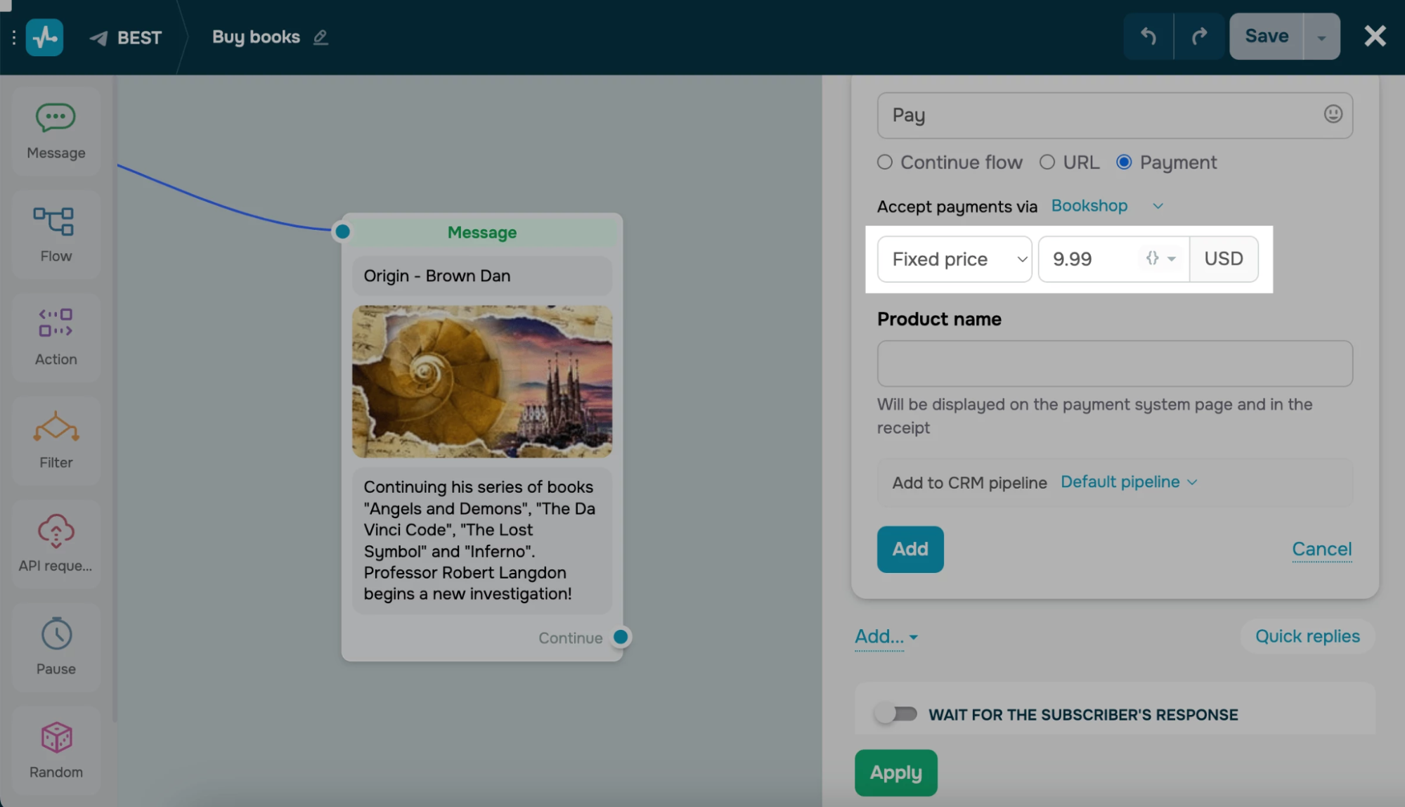 payment settings in chatbot flow